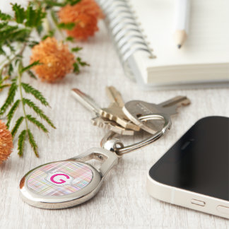 Colourful Striped Pattern Monogram Key Ring
