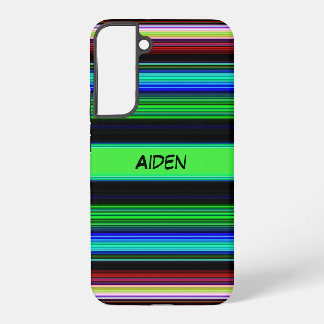Colourful Striped Pattern with Black Custom Name Samsung Galaxy S22+ Case (Back)