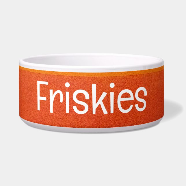 Colourful Striped Pet Bowl with FRISKIES Text (Front)