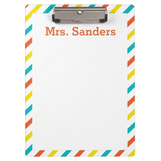 Colourful Striped Teacher's Clipboard (Front)
