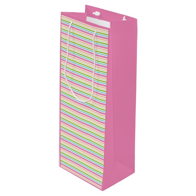 Colourful Striped Template Pink Blue Green Yellow Wine Gift Bag (Front Angled)