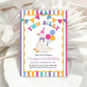 Colourful Striped Two Silly Goose 2nd Birthday Gir Invitation