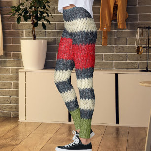 Colourful Striped Wool Sweater Graphic Knit Patter Leggings