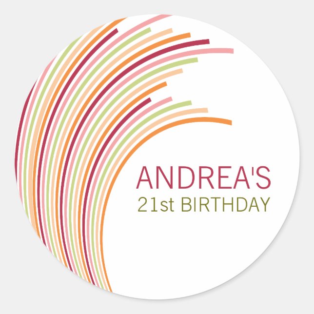 Colourful Stripes 21st Birthday Party Favour Stick Classic Round Sticker (Front)