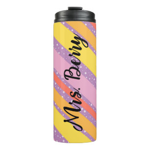 Colourful Stripes and Stars Add Your Name Teacher Thermal Tumbler