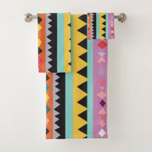 colourful stripes and triangles Pattern mix Bath Towel Set
