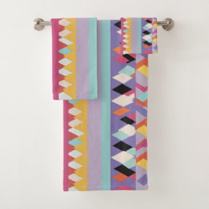 colourful stripes and triangles Pattern mix Bath Towel Set