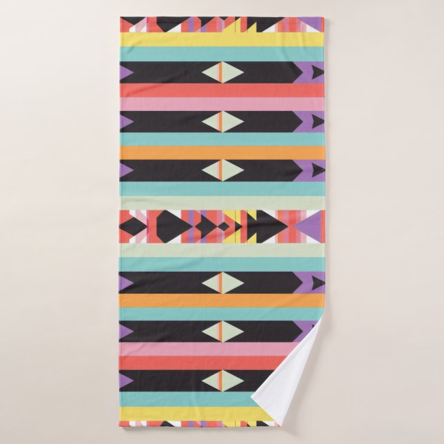 colourful stripes and triangles Pattern mix Bath Towel Set (Bath Towel)