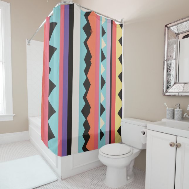 colourful stripes and triangles Pattern mix Shower Curtain (In Situ)