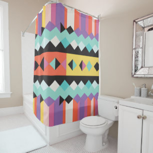 colourful stripes and triangles Pattern mix Shower Curtain
