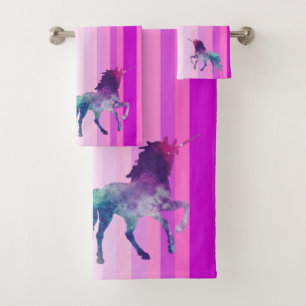 Colourful Stripes And Unicorn Bath Towel Set