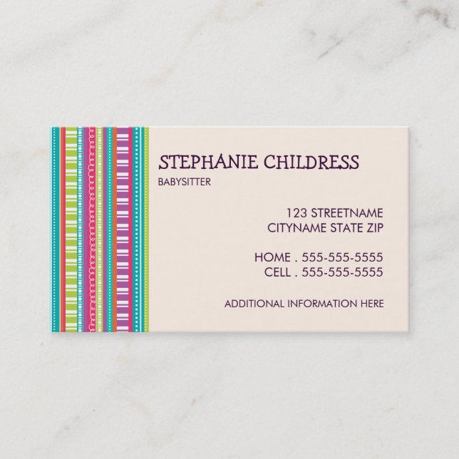 Colourful Stripes Babysitting Business Card (Front)