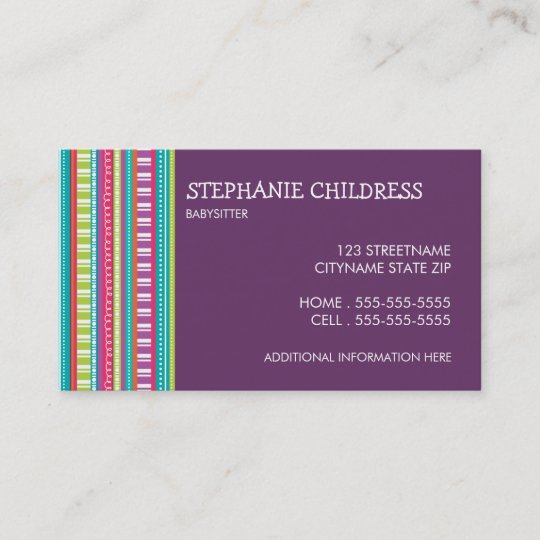 colourful stripes babysitting business card babysitting cards