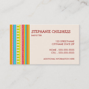 Colourful Stripes Babysitting Business Card