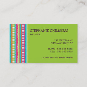 Colourful Stripes Babysitting Business Card in