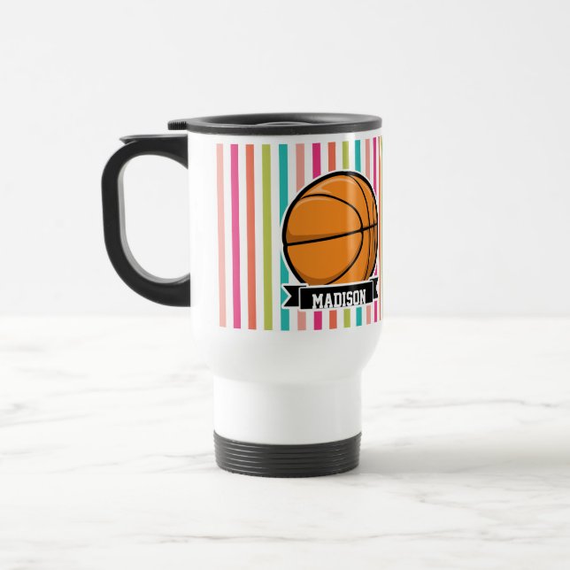 Colourful Stripes; Basketball Travel Mug (Left)