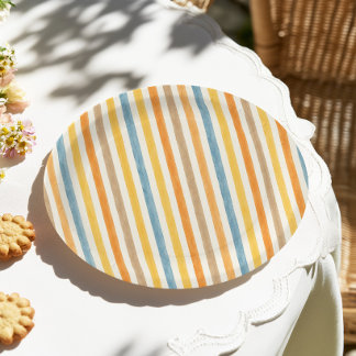 Colourful Stripes Birthday Paper Plate
