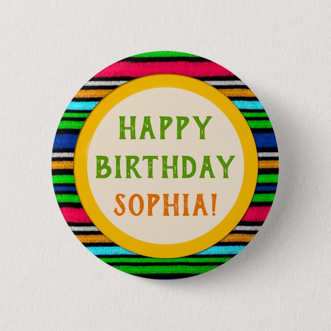 Colourful Stripes Birthday Party Favour 6 Cm Round Badge (Front)