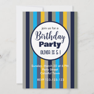 Colourful Stripes Birthday Party Invitation