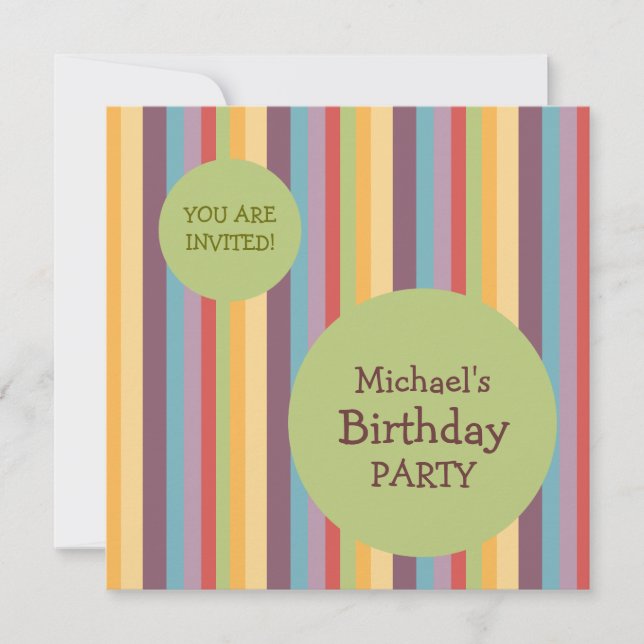 Colourful Stripes Birthday Party invitation (Front)