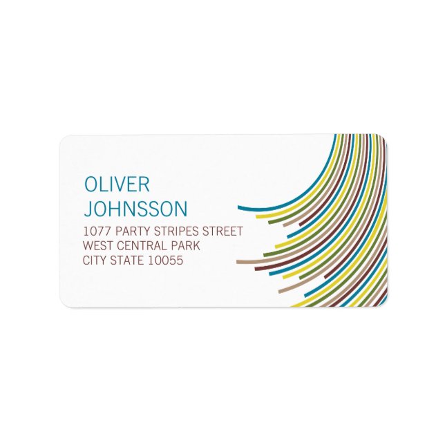 Colourful Stripes Birthday Party Modern Address Label (Front)