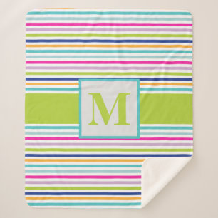 Colourful Stripes - Blue, Orange, Pink, Green, Tea Sherpa Blanket