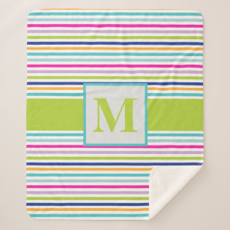Colourful Stripes - Blue, Orange, Pink, Green, Tea Sherpa Blanket