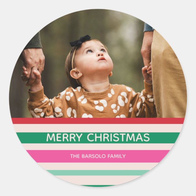 Colourful Stripes Christmas Photo Sticker (Front)