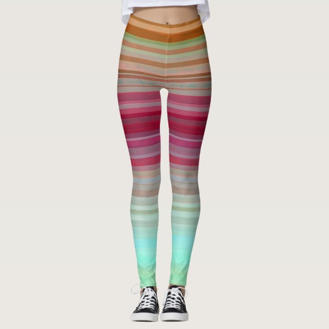 Colourful Stripes Colours Pattern Leggings (Front)