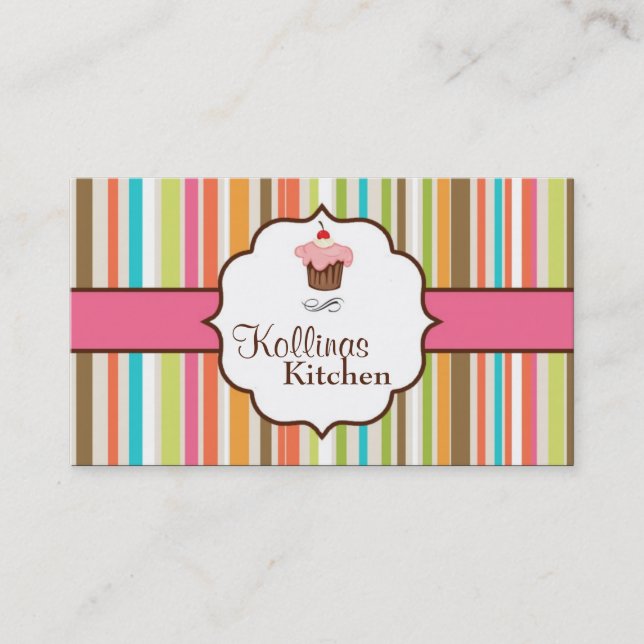 Colourful Stripes Cup Cake Bakery Business Card (Front)
