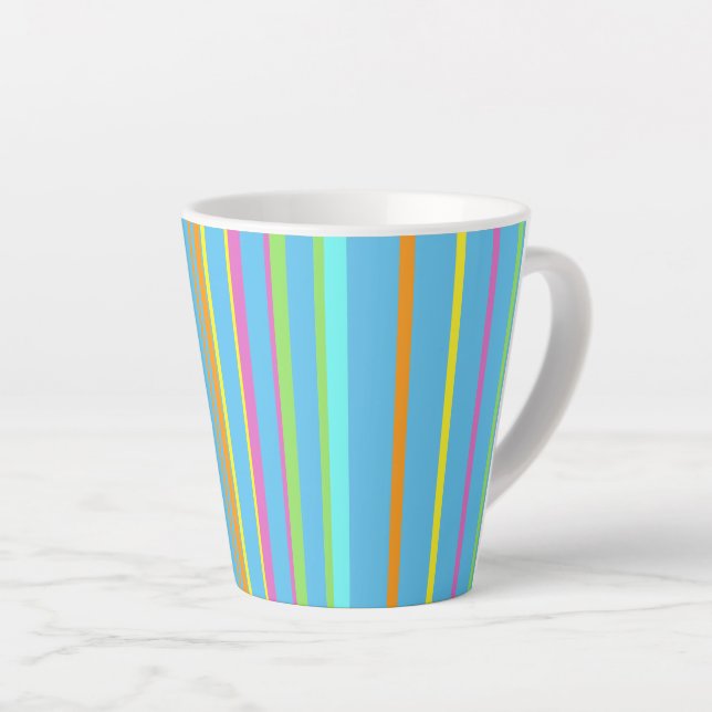 Colourful Stripes Cust. BG Colour Turqoise Latte M Mug (Right Angle)