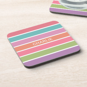 Colourful Stripes custom name coaster set