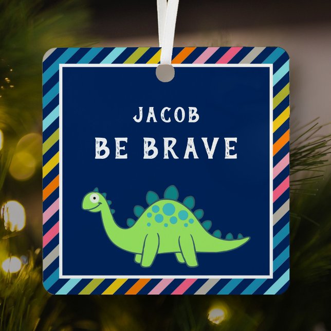 Colourful Stripes Cute Green Dinosaur Kids Room  Metal Tree Decoration (Creator Uploaded)