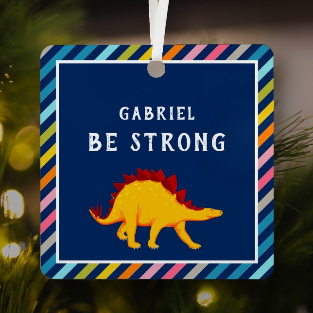 Colourful Stripes Cute Yellow Dinosaur Kids Room  Metal Tree Decoration (Creator Uploaded)