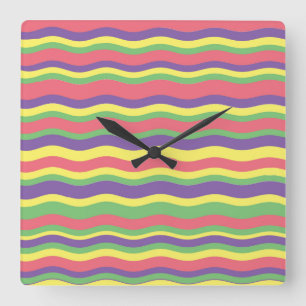 Colourful stripes design   square wall clock