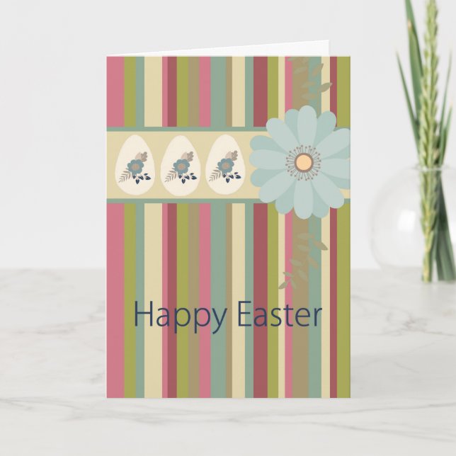 Colourful Stripes & Flowers Easter Card (Front)
