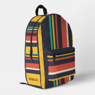 Colourful stripes geometric pattern monogram printed backpack