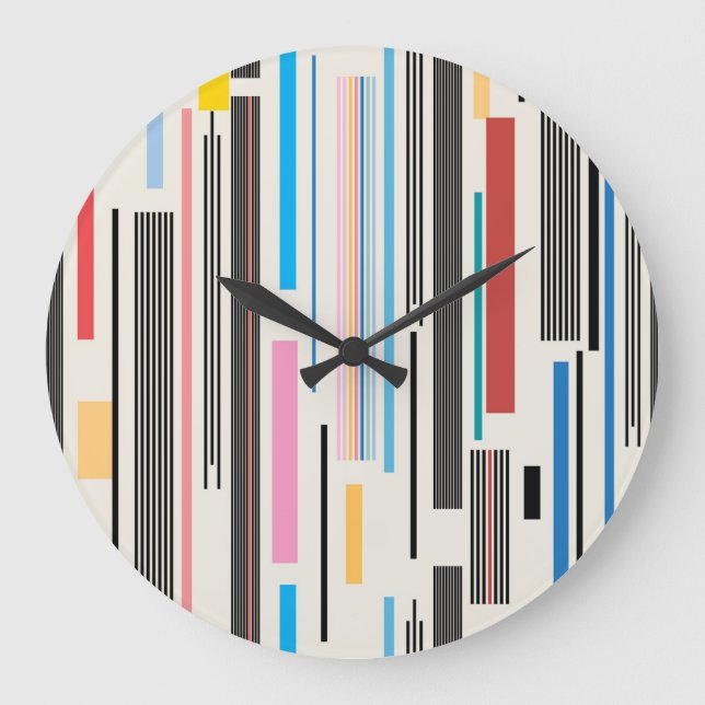Colourful Stripes: Graphic Pattern Mix Large Clock (Front)
