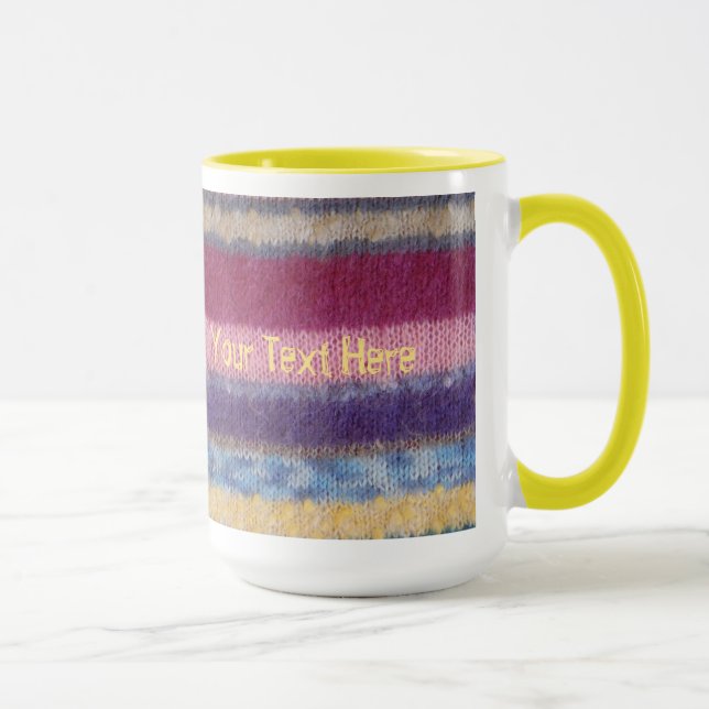 colourful stripes hand knitted pattern mug (Right)