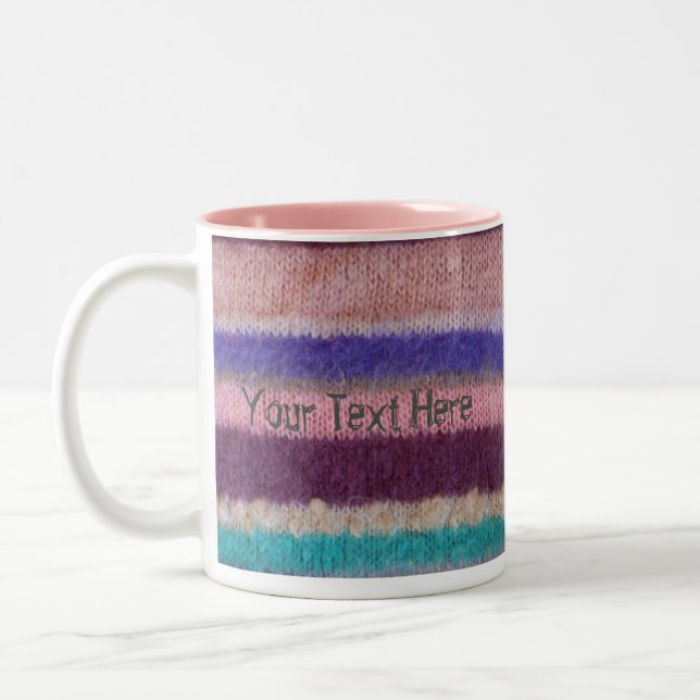 colourful stripes hand knitted pattern Two-Tone coffee mug (Left)