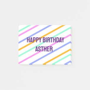 Colourful stripes happy birthday add name chevron post-it notes