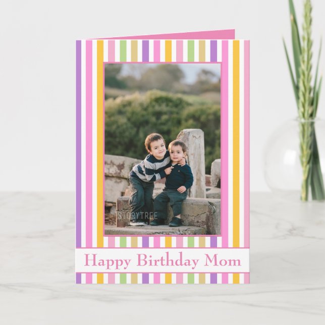 Colourful Stripes Happy Birthday Mum Card (Front)