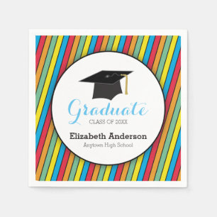 Colourful Stripes & Hat Personalised Graduation Napkin