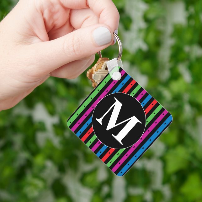 Colourful Stripes Keychain with Monogram (Hand)