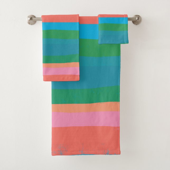 Colourful Stripes Lines Abstract Pattern Bath Towel Set (Insitu)