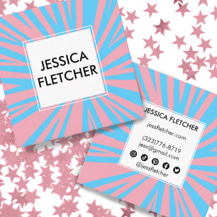 Colourful Stripes Minimalist Pink Blue Social Icon Square Business Card