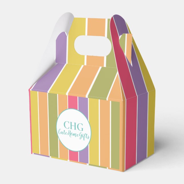 Colourful Stripes Monogram Name  Favour Box (Front Side)