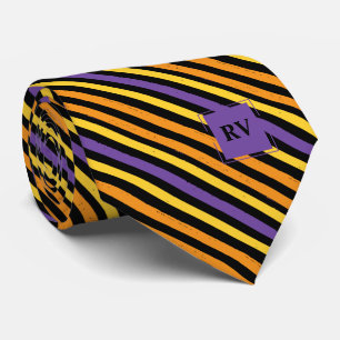 Colourful Stripes Monogram Puple Orange and Black Tie
