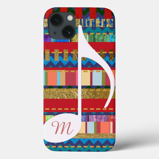 colourful stripes, musical-note & initial Case-Mate iPhone case (Back)
