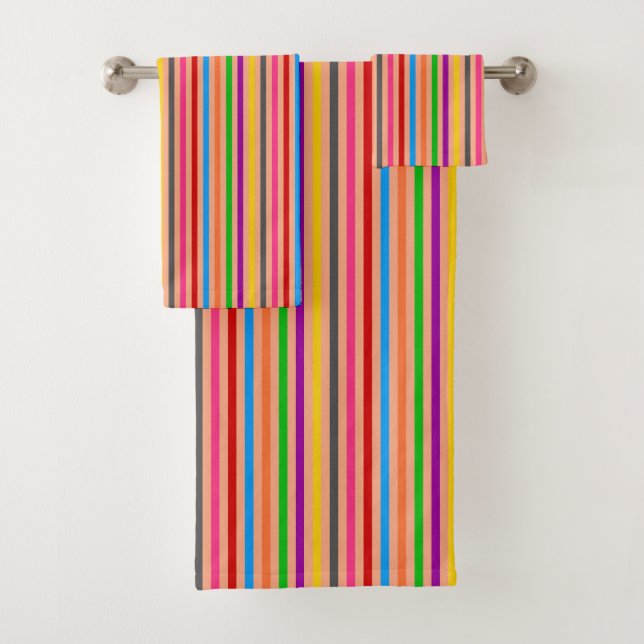 Colourful Stripes On Orange Pattern Design  Bath Towel Set (Insitu)